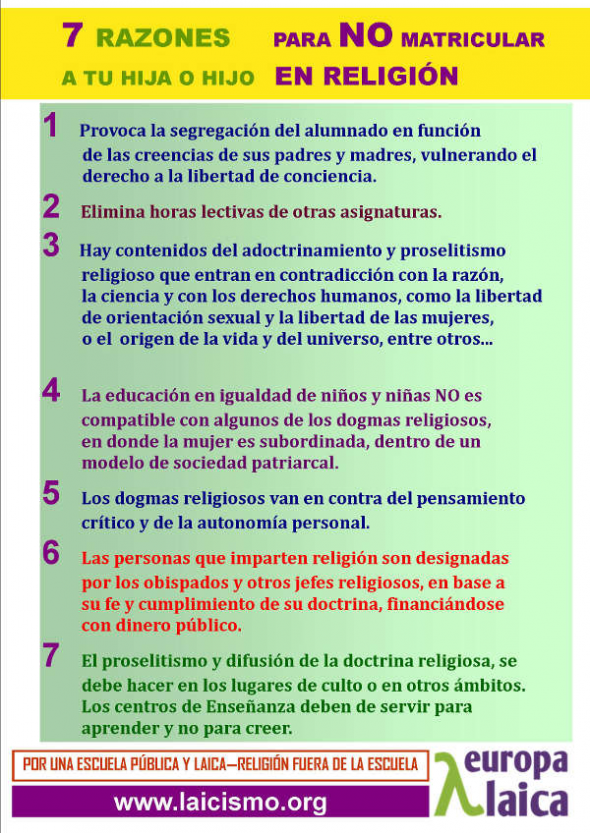 Cartel razones NO religión castellano