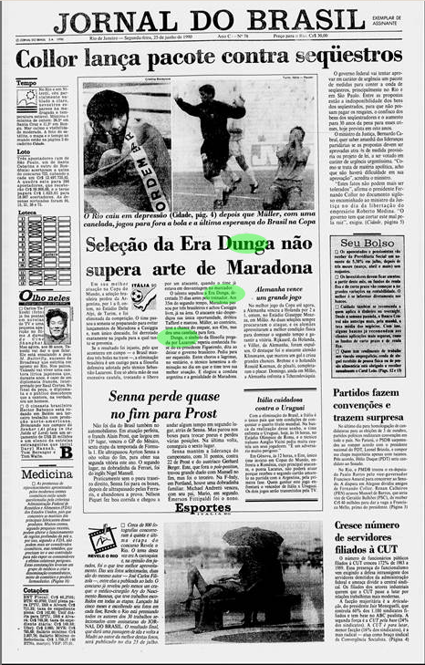 Jornal do Brasil, 25 jun. 1990, p.1.