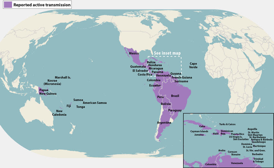 Zika affected countries map