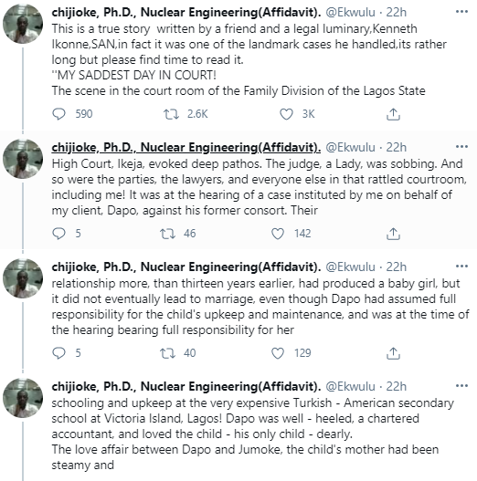 Lawyer shares chilling story of how a Nigerian man found out his daughter was not his