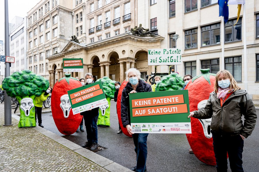 Our partners No patents on seeds recently protested in front of the German Ministry of Justice and will soon bring their screaming vegetables in protest in front of the EPO’s office in Munich