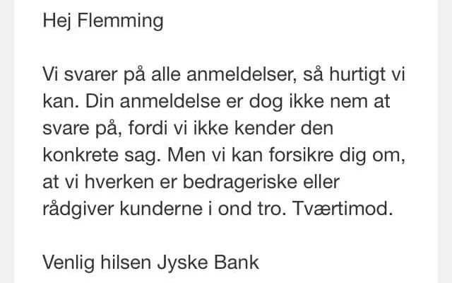 Medvirkende i sagen eller kender til sagen og ønsker ikke at rette fejl Fundament hæderlig ærlig åben retter fejl Nykredit jyske bank Advokat advokater strafferet øknomisk kriminelit Lund Elmer Sandager Michael Rasmussen CEO Nykredit Anders Christian Dam CEO Morten Ulrik gade Philip Baruch Mette Egholm Nielsen Birgit Bush Jyske bank erhverv Hillerød Helsingør Århus Aahus København Silkeborg Valby Østerbro Nicolai Hansen Anette Kirkeby Søren Woergaard Danske bank jysk Koncernledelse jyske bank Koncernbestyrelsen Sven Buhrkall Kurt Bligaard Pedersen Rina Asmussen Philip Baruch Jens A. Borup Keld Norup Christina Lykke Munk Haggai Kunisch Marianne Lillevang Koncerndirektionen Anders Dam Leif F. Larsen Niels Erik Jakobsen Per Skovhus Peter Schleidt