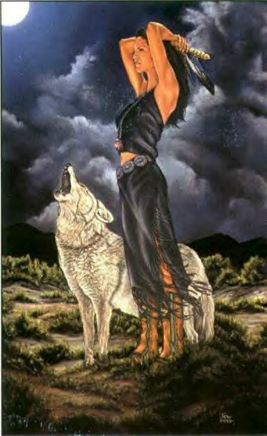 une-indienne-avec-un-loup-qui-hurle