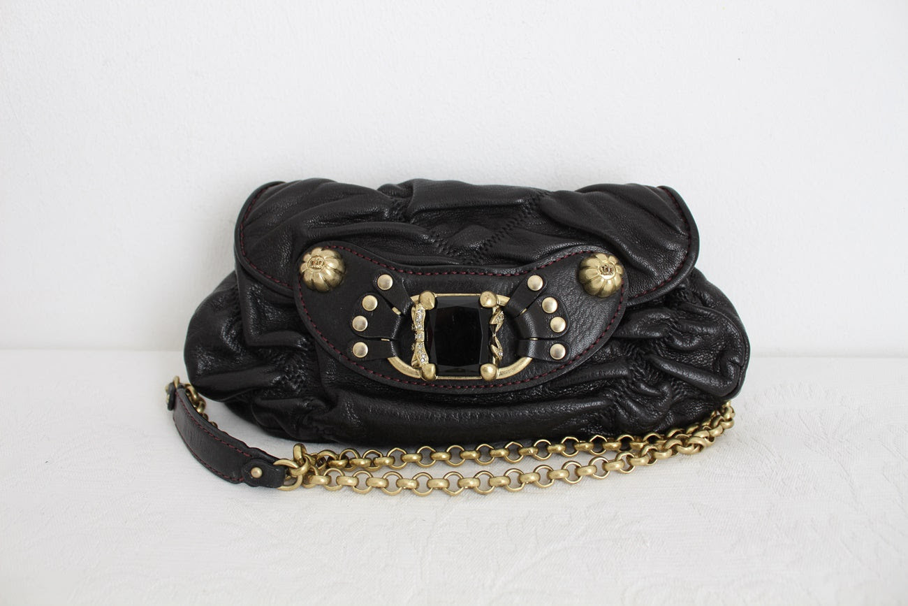 JUICY COUTURE BLACK GENUINE LEATHER CHAIN BAG