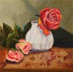 Roses in White Daily Still Life Painting by Patty Ann Sykes - Posted on Monday, March 16, 2015 by Patty Sykes