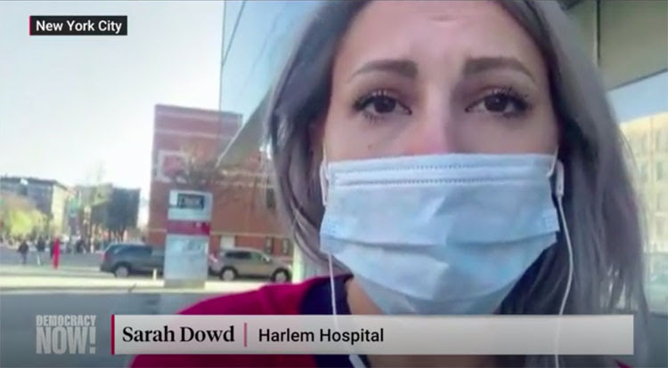 Democracy Now! spoke to Sarah Dowd, a registered nurse who was on the street outside of Harlem Hospital, gearing up to protest the lack of PPE.