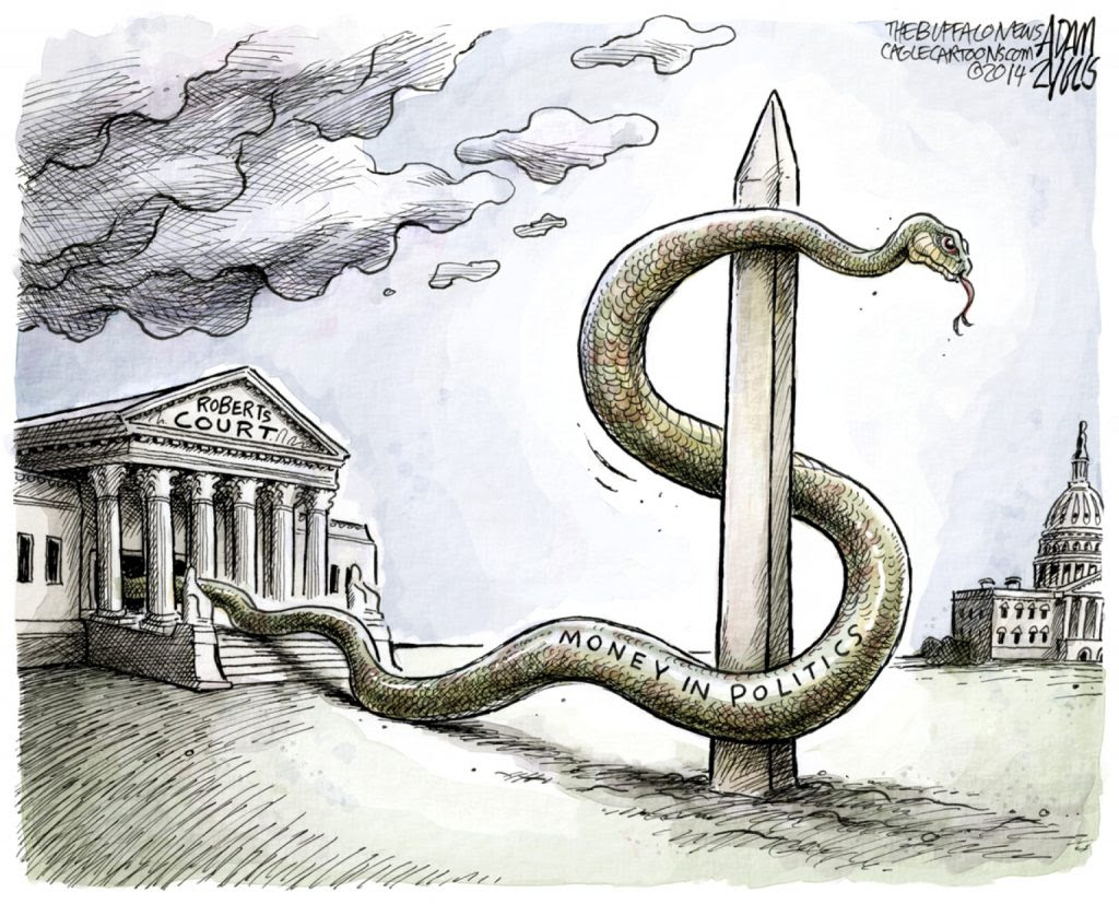 Roberts SCOTUS allows Citizen's United releasing dark money into American Politics
