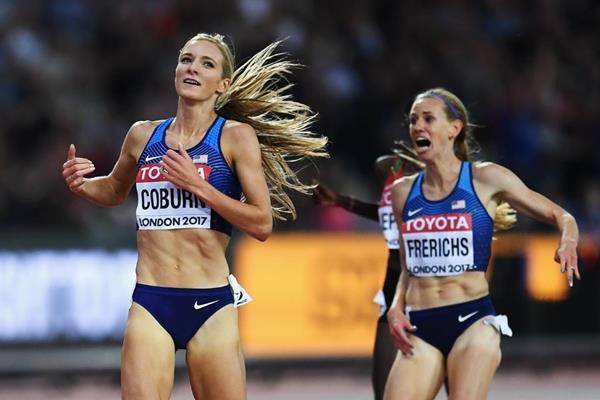 Emma Coburn wins the steeplechase from Courtney Frerichs at the IAAF World Championships London 2017 (Getty Images)