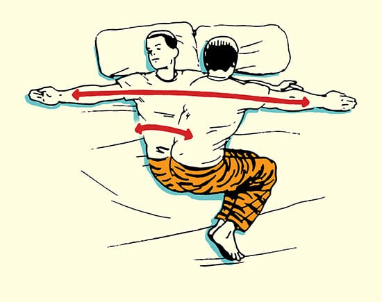 side lying reach stretch morning routine illustration