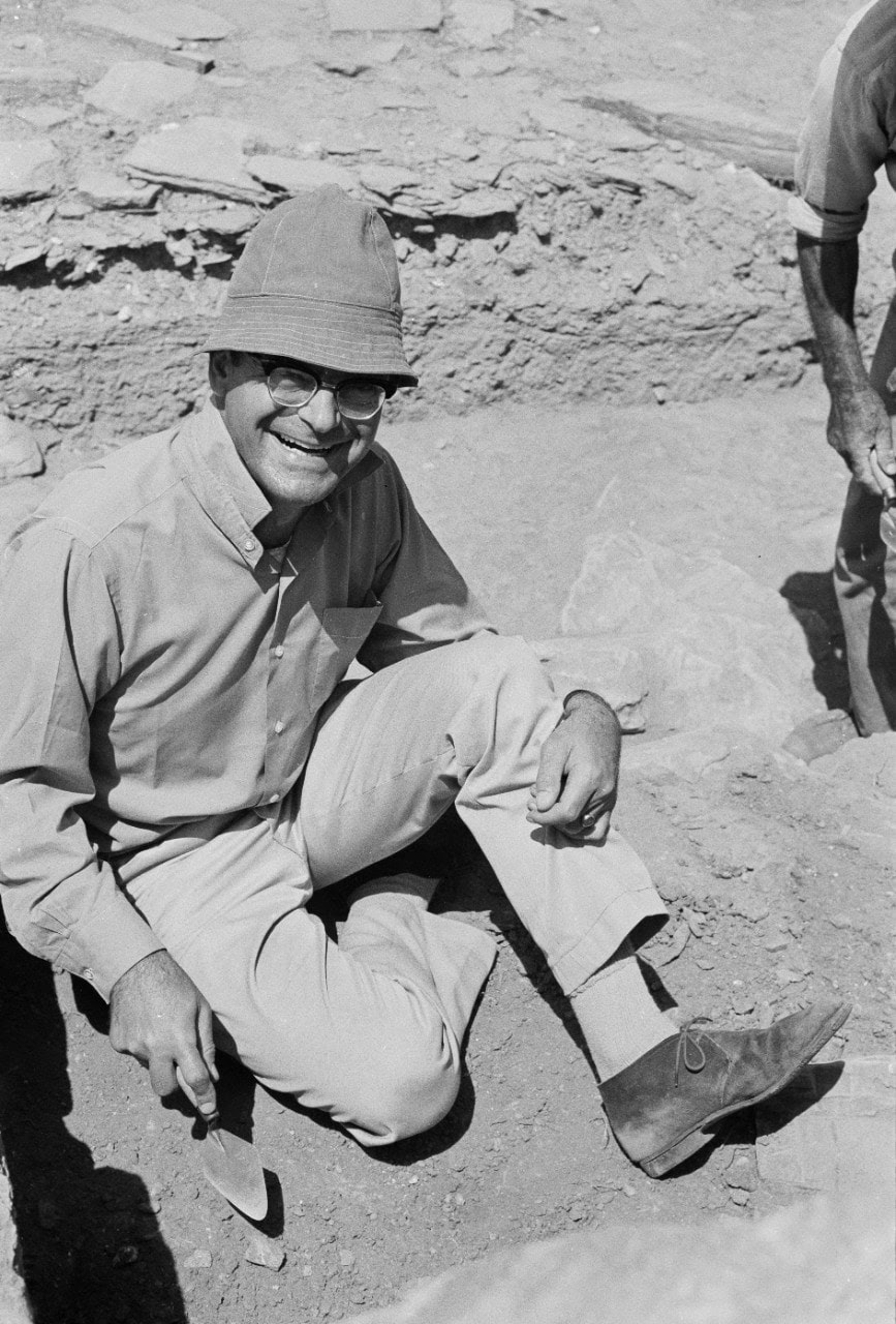 Professor Cambitoglou at the excavations of the Early Iron Age settlement of Zagora on the Greek island of Andros in 1971