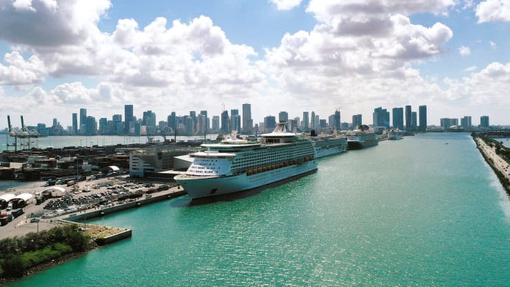overhead view of Royal Caribbean ship in Miami