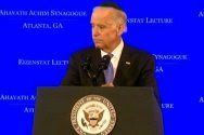 Vice President Biden sports a black kippa while speaking at an Atlanta Conservative synagogue.