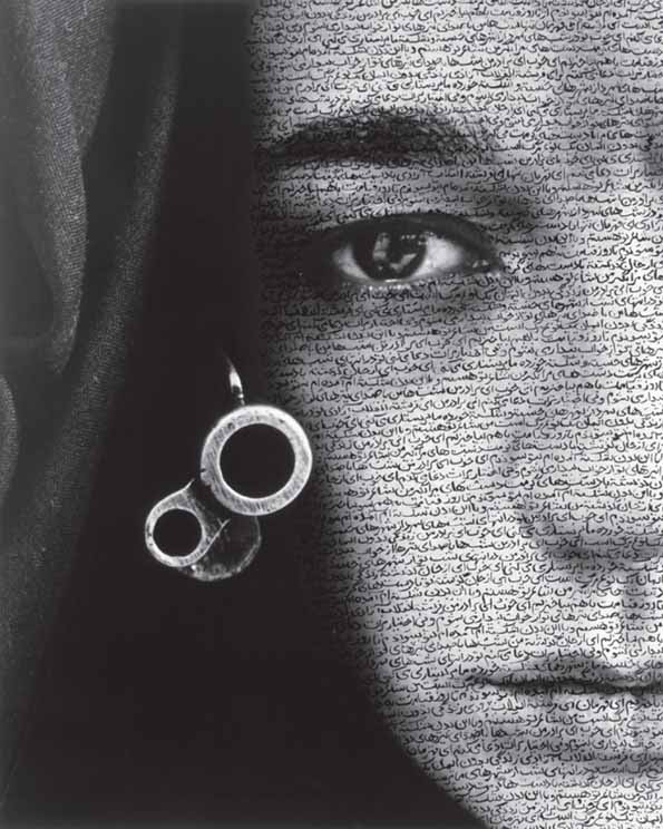 Shirin Neshat. Speechless, 1996. Pen and Ink over Gelatin Silver Print, 49" × 36".