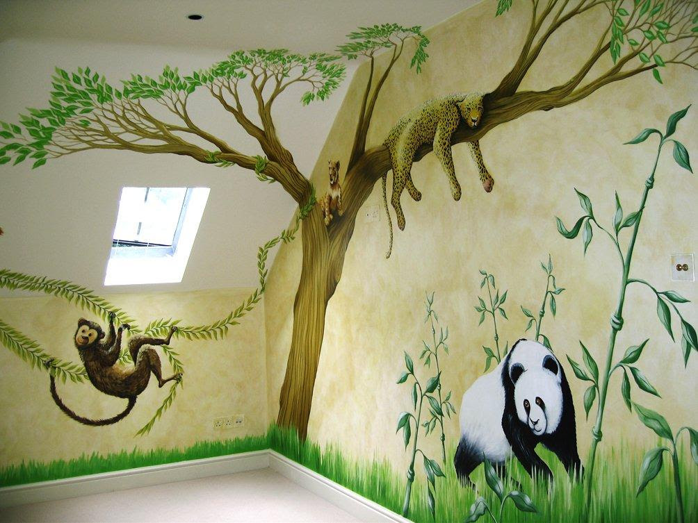 Kids room murals for play zone in jungle style