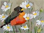 Robin in the Daisies Painting - Posted on Saturday, March 28, 2015 by Angela Moulton