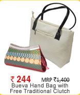 Bueva Off-White Hand Bag with Free Traditional Clutch