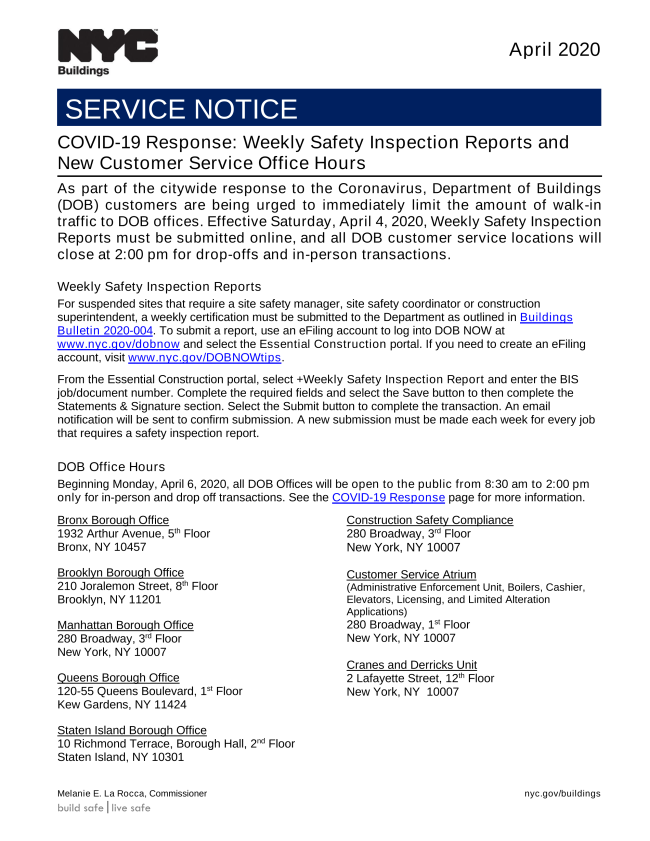 COVID-DOB-SERVICE NOTICE