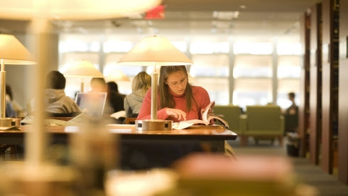 woman in library