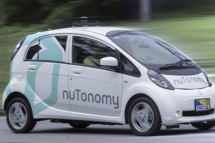 A Mitsubishi i-MiEV electric vehicle being tested by nuTonomy,