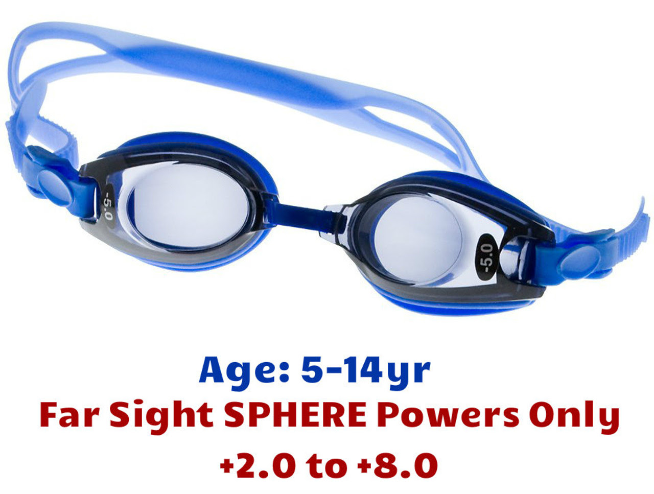 [5-14 yrs] Kids Prescription Swim Goggles (Pre-made with Far Sight Powers - Dark Grey Tinted Lenses ) - Blue