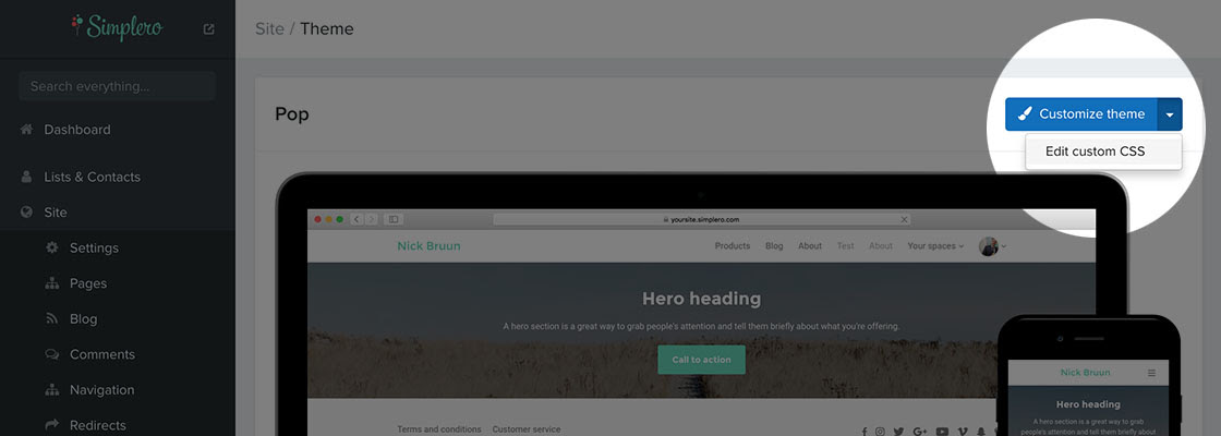 Edit custom CSS for site themes