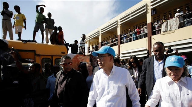 Le secrétaire général des Nations unies, Ban Ki-moon, lors de son passage aux Cayes
