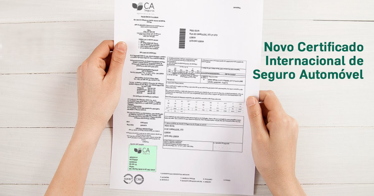 Novo Certificado Internacional Seguro Automóvel Novo Certificado Internacional Seguro Automóvel