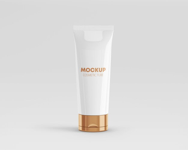 Glossy cosmetic tube mockup with gold cap PSD file Premium Download