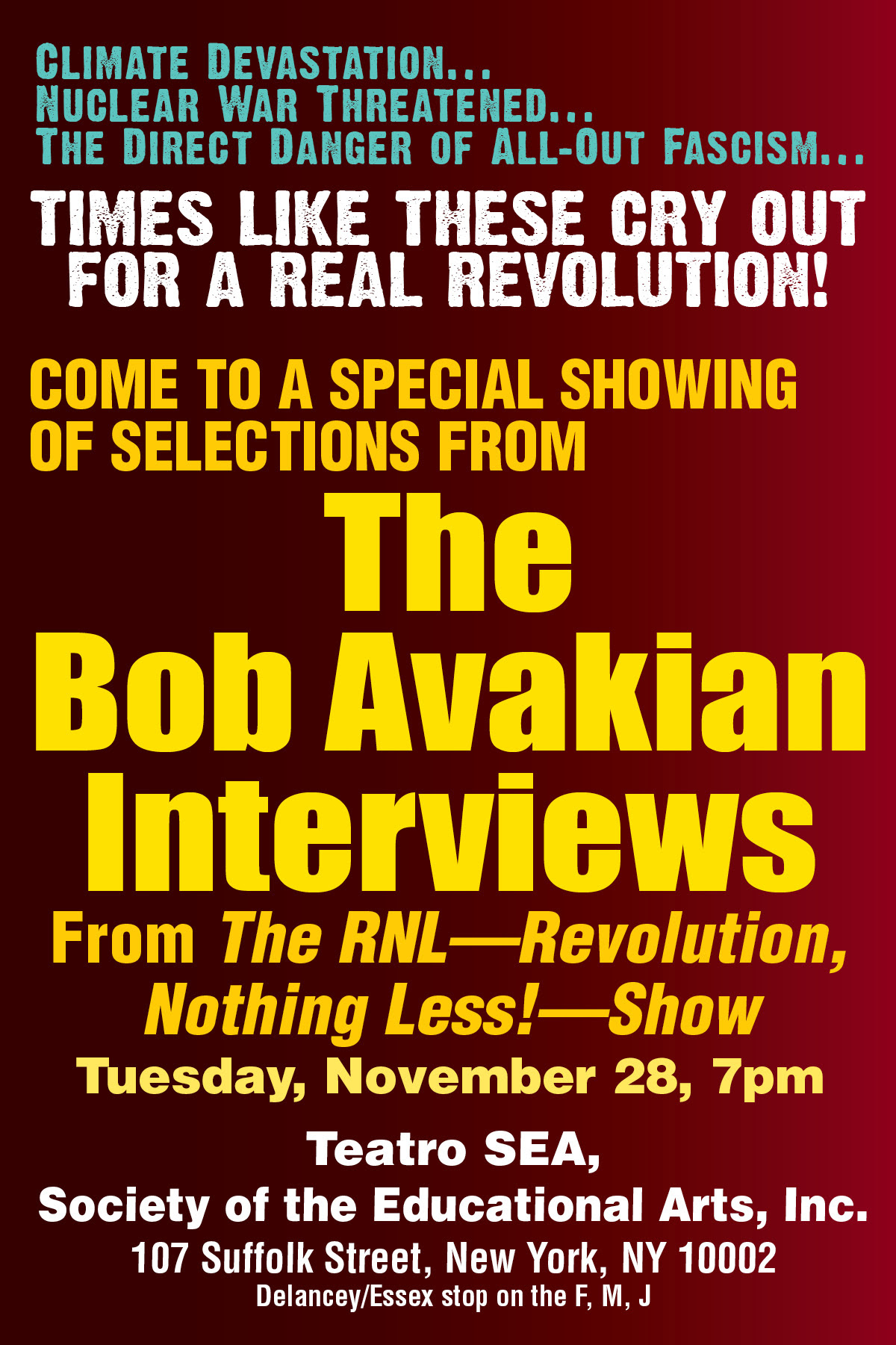 BA special screening of the Bob Avakian Interviews in New York