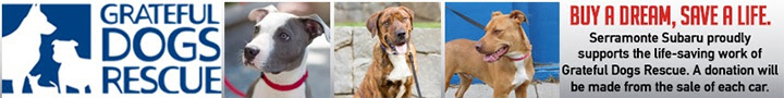 Serramonte Subaru supports the life-saving
work of Grateful dogs Rescue. A donation will be made from the sales of each car.