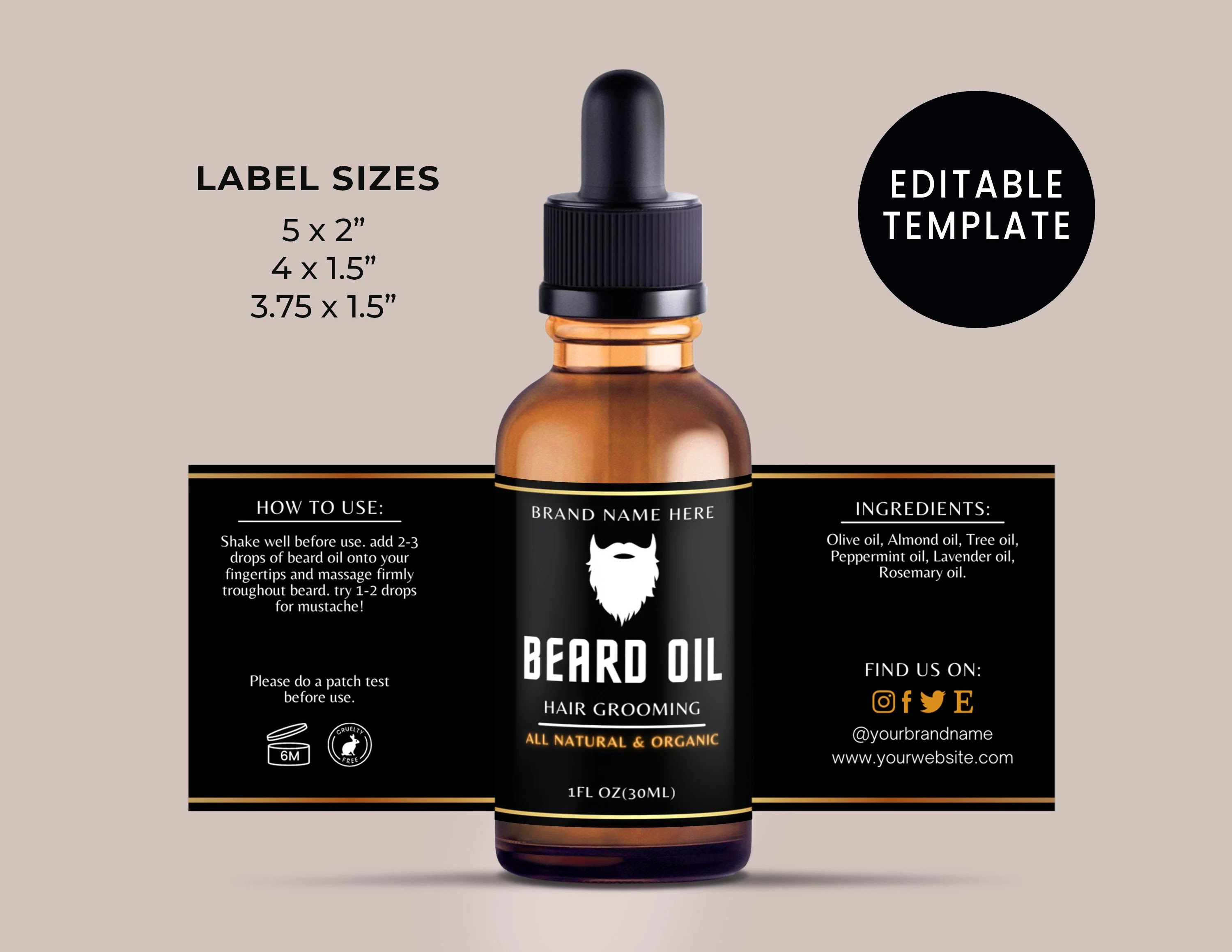 DIY Beard Oil Bottle Label Template Essential Oil Template Etsy