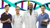 doctors and health professionals with DNA in background