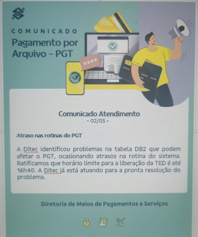 COMUNICADO PAGAMENTO POR ARQUIVO - PGT