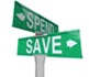 Intersecting streets sign: Spend and Save
