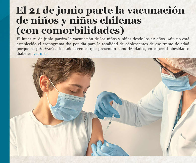 El 21 de junio parte la vacunación de niños y niñas chilenas (con comorbilidades)