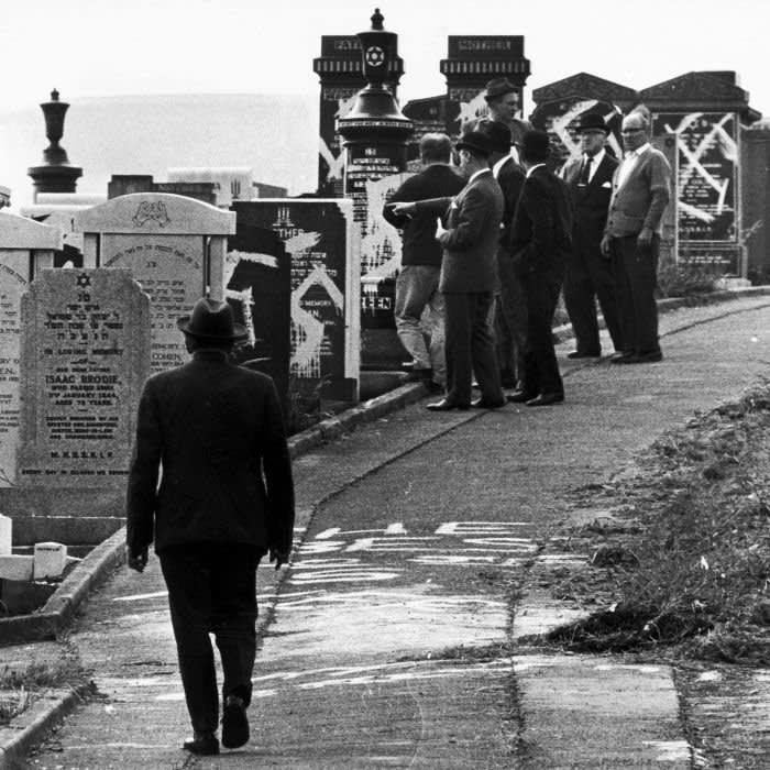 UNITED KINGDOM - OCTOBER 25: Swastikas daubed over Jewish gravestones in Prestwich. (Photo by SSPL/Getty Images)