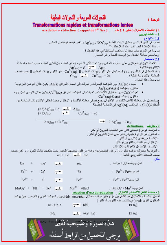 درس الكيمياء: التحولات السريعة والتحولات البطيئة – الثانية باكالوريا علوم رياضية Atahawolat-albatia-asaria