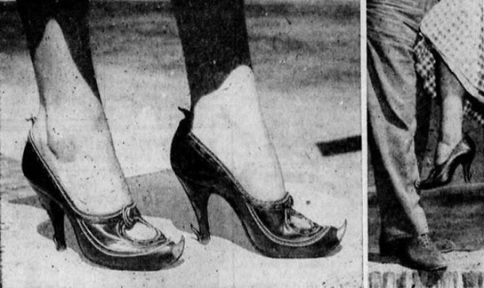 In The Mid-1950's, Italian Shoemakers Were Selling Defense Shoes, Complete With Spurs On Toes And Heels To Kick Away Offensive Sex Pests, Especially In Rome