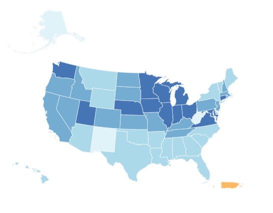 Graphic of United States self response map as of September 4th, 2020