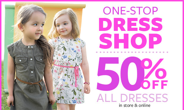 One-stop Dress Shop, 50% off all dresses. In store & online