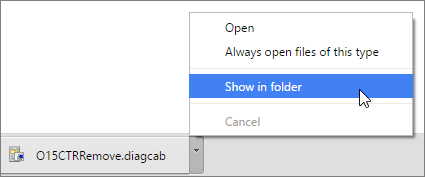 From the dropdown, select Show in folder