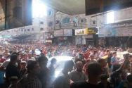 A crowd gathers in Jabaliya after the reports of the execution.