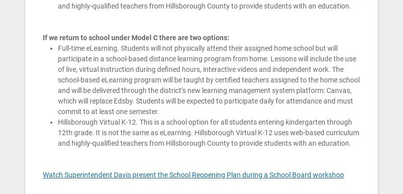 This past Tuesday, Superintendent Davis presented his Reopening Plan to the School Board. There...