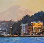 "Majesty" Mt Rainier rising behind West Seattle, oil landscape painting by Robin Weiss - Posted on Tuesday, December 2, 2014 by Robin Weiss