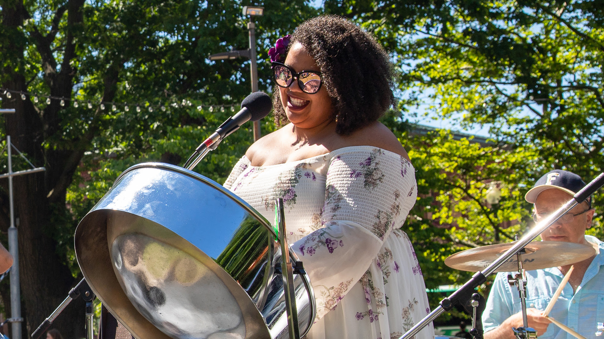 Becky Bass playing the steel pan