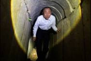 United Nations Secretary-General Ban Ki-moon walks through a Hamas terror tunnel from Gaza to Israel.