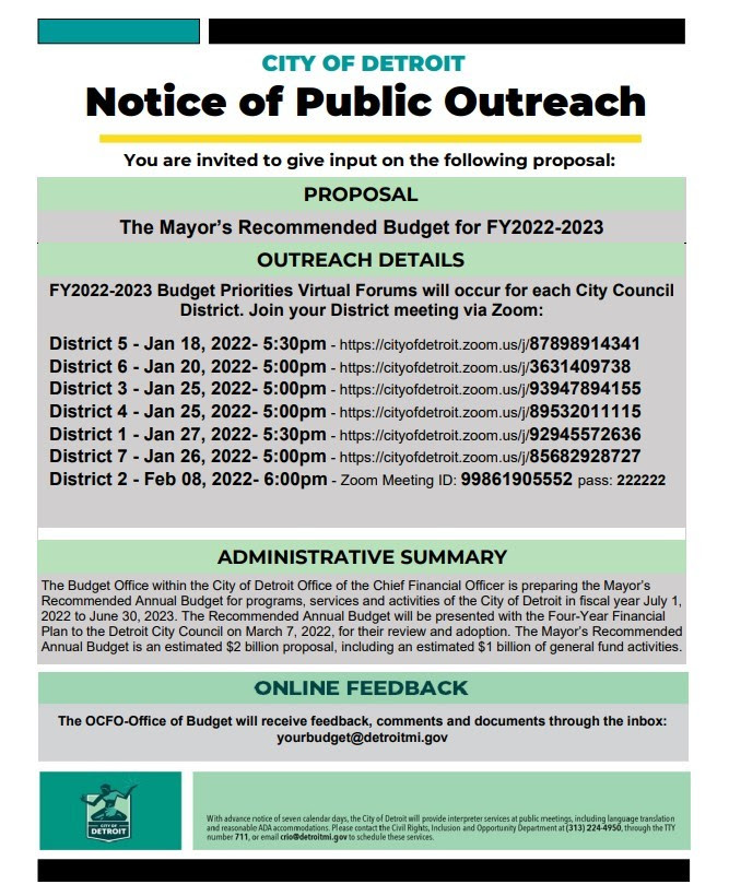 Notice of Public Outreach - City of Detroit 