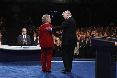 Hillary Clinton and Donald Trump at the presidential debate on Monday.