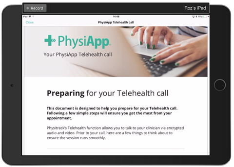 PhysiApp Telehealth call