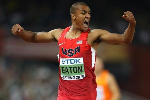 Ashton Eaton wins the decathlon 400m at the IAAF World Championships, Beijing 2015 (Getty Images)